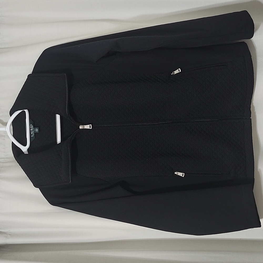 Lauren Ralph Lauren Black Quilt Textured Sweater Jacket